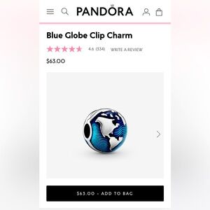 Blue globe clip Pandora charm